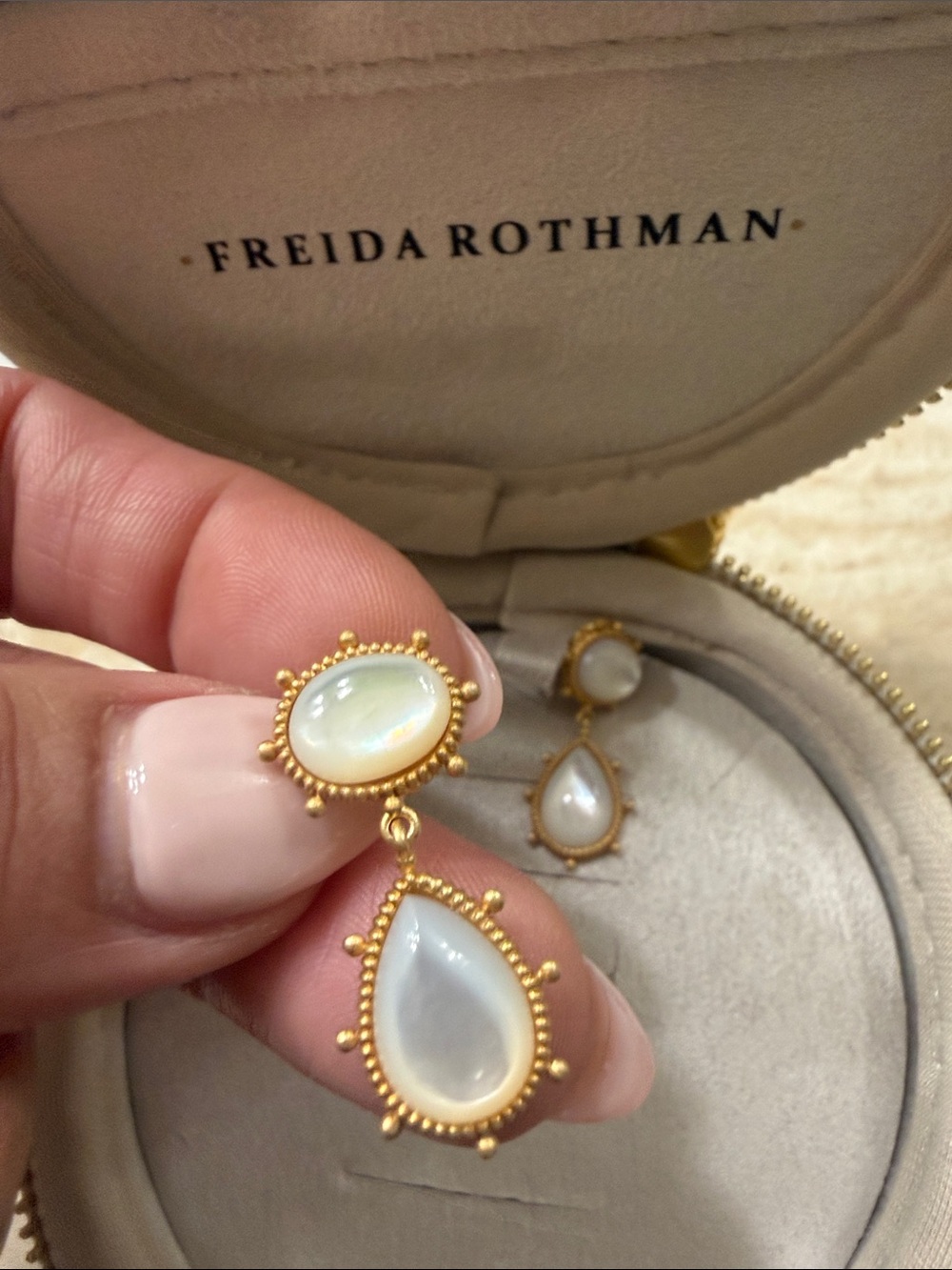 Freida Rothman Gold Plated White Opalescent Drop Earrings